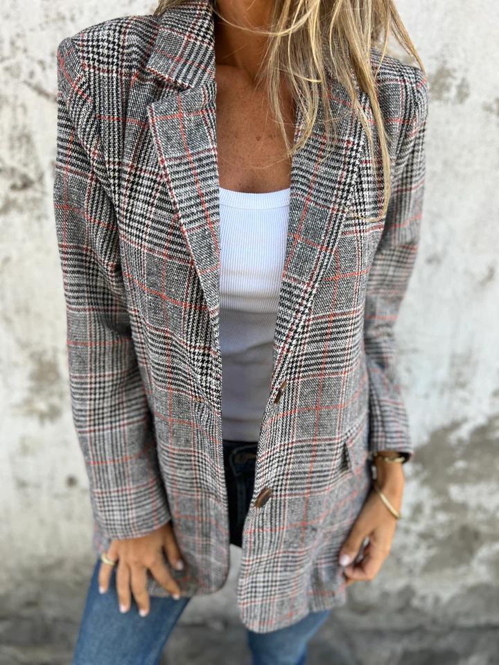 🔥Hot Sale 60% off🔥 Fall Lapel Collar Slim Button Plaid Small Suit For Women