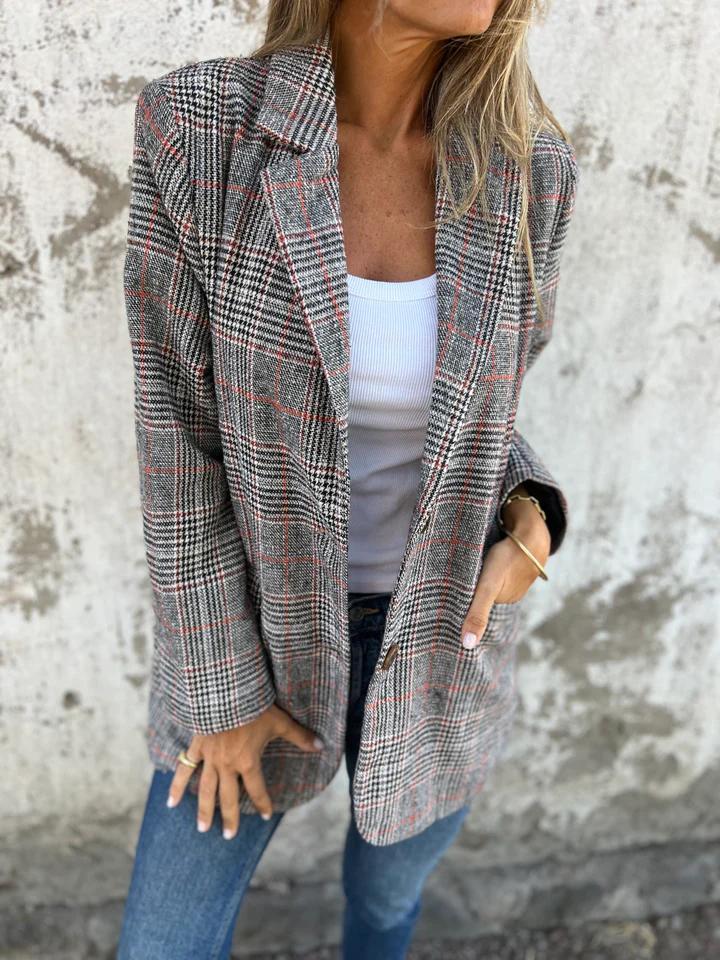 🔥Hot Sale 60% off🔥 Fall Lapel Collar Slim Button Plaid Small Suit For Women