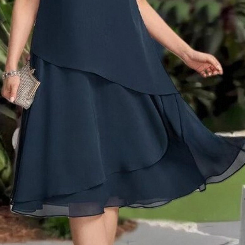 Women's Layered Mesh A-Line Midi Dress