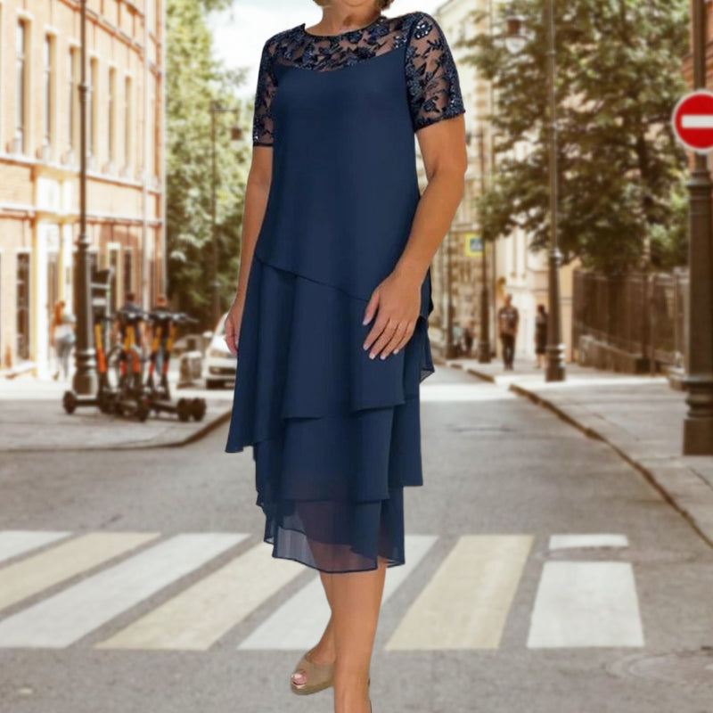Women's Layered Mesh A-Line Midi Dress
