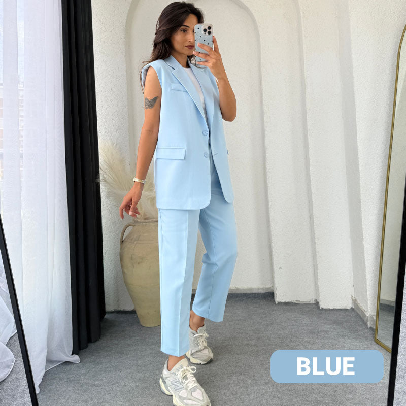 🌸💖 Women’s Stylish Sleeveless Blazer & High-Waisted Pants Set
