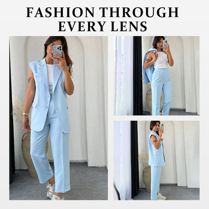 🌸💖 Women’s Stylish Sleeveless Blazer & High-Waisted Pants Set
