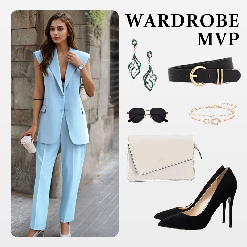🌸💖 Women’s Stylish Sleeveless Blazer & High-Waisted Pants Set