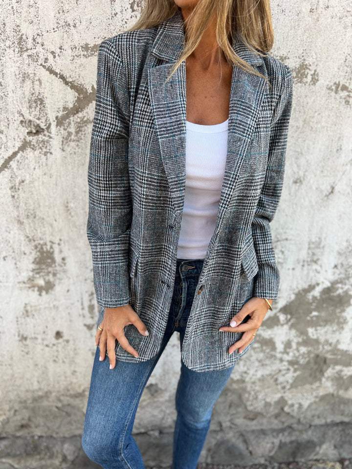 🔥Hot Sale 60% off🔥 Fall Lapel Collar Slim Button Plaid Small Suit For Women