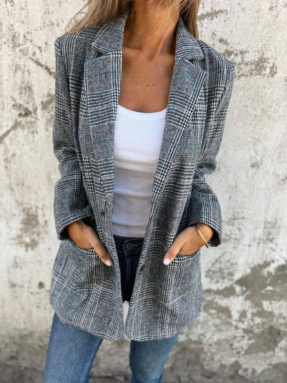 🔥Hot Sale 60% off🔥 Fall Lapel Collar Slim Button Plaid Small Suit For Women
