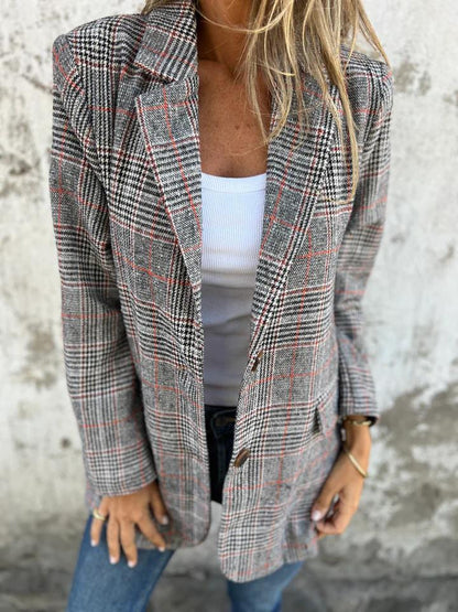 🔥Hot Sale 60% off🔥 Fall Lapel Collar Slim Button Plaid Small Suit For Women