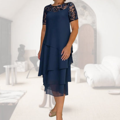 Women's Layered Mesh A-Line Midi Dress